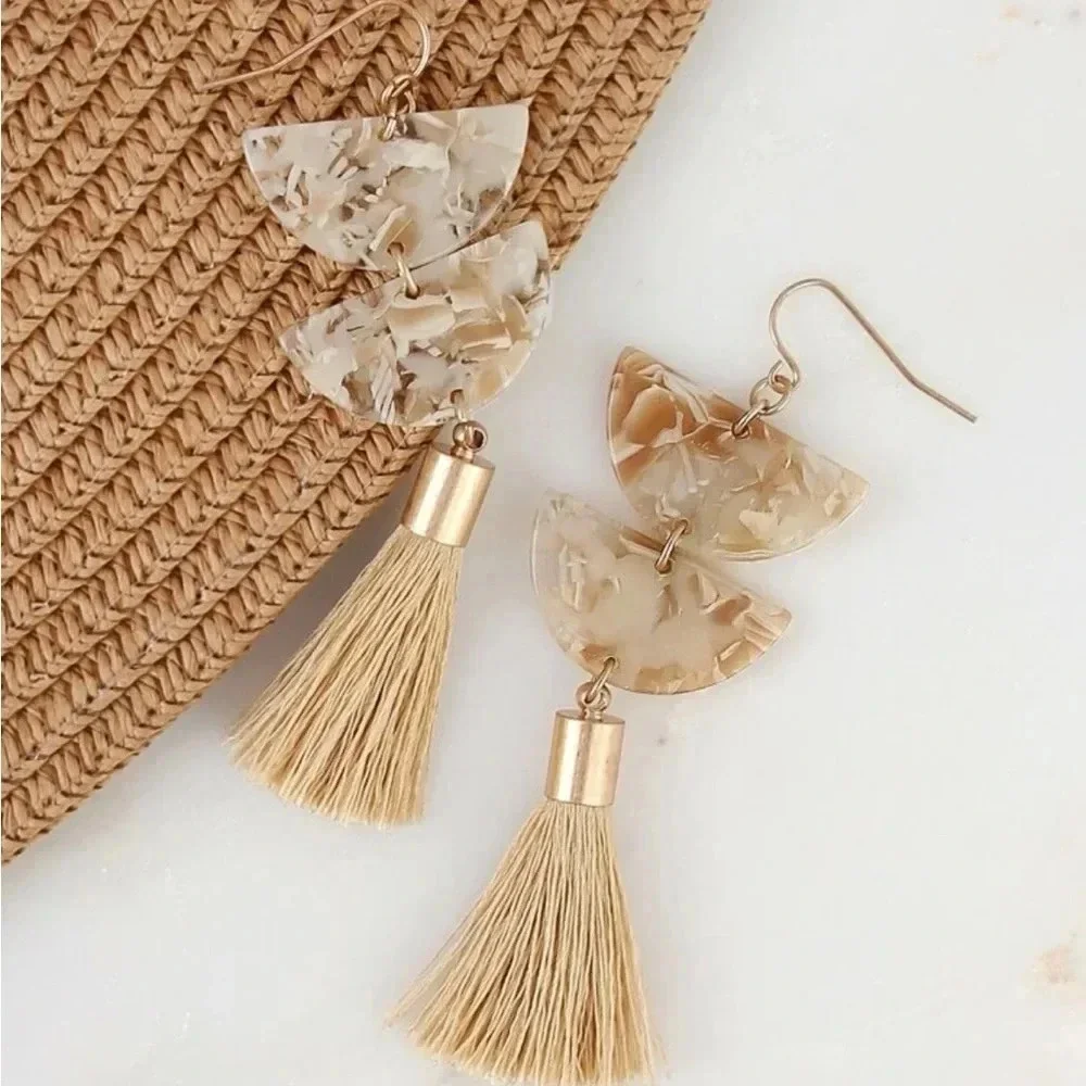 Tassel Drop Earrings tortoise pattern earrings / marble